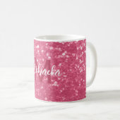 Lichte roze roos nepschittering glitters Monogram Koffiemok (Voorkant rechts)