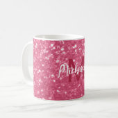 Lichte roze roos nepschittering glitters Monogram Koffiemok (Voorkant links)