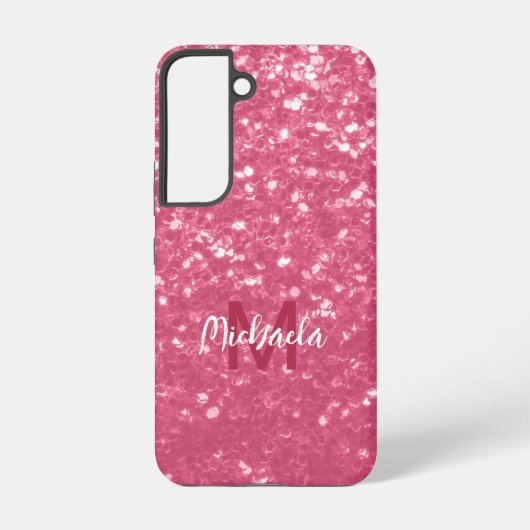 Lichte roze roos nepschittering glitters Monogram Samsung Galaxy Hoesje (Achterkant)