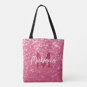 Lichte roze roos nepschittering glitters Monogram Tote Bag (Achterkant)