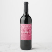 Lichte roze roos nepschittering glitters Monogram Wijn Etiket (Voorkant)