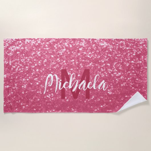 Lichte roze roos nepsparkling glinsterend Monogram Strandlaken (Voorkant)