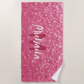 Lichte roze roos nepsparkling glinsterend Monogram Strandlaken (Voorkant)
