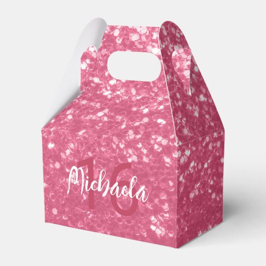 Lichte roze roos nepsparkling glitters Monogram Bedankdoosjes (Voorkant Zijde)