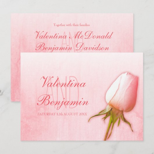 Lichte roze roosknop trouwkaarten kaart (Voorkant / Achterkant)