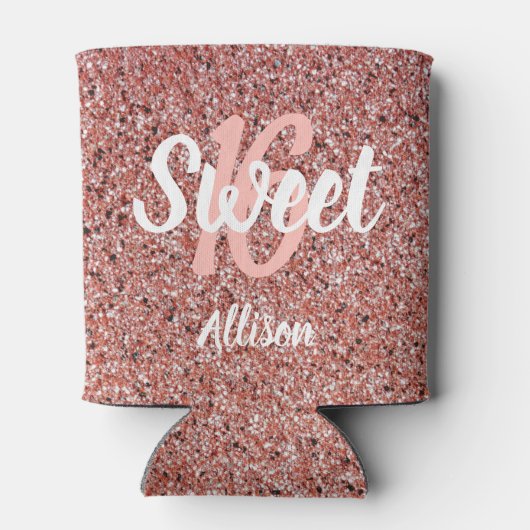 Lichte roze roze roze roze roodbruine glitter op m blikjeskoeler (Achterkant)