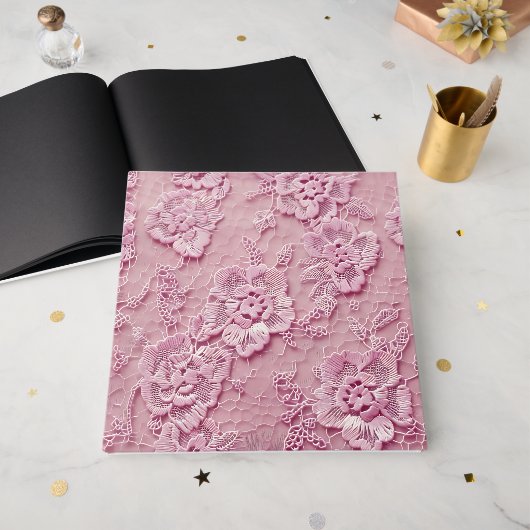 Lichte Roze Rozen Kant Uitzicht Gastenboek (Voorkant open)