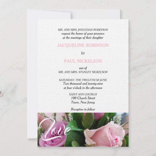 Lichte Roze Rozen Liefde Bruiloft Kaart (Voorkant)