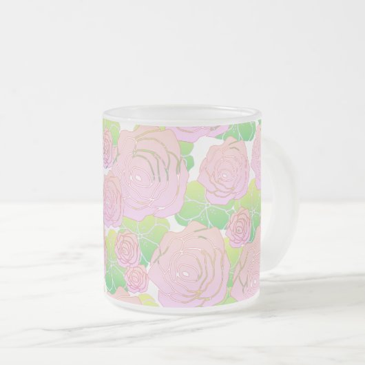Lichte Roze Rozen Matglas Koffiemok (Voorkant rechts)