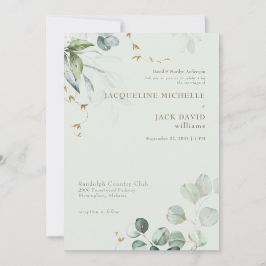 Lichte Sage Elegantie Bruid Ouders Bruiloft Kaart (Voorkant)