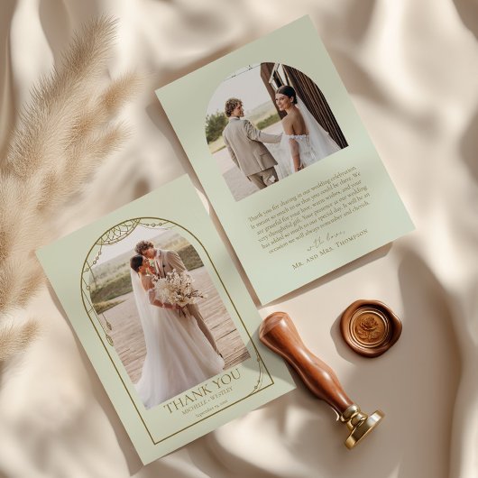 Lichte Sage Groene Boho Beaded Arch Lijst bruiloft Bedankkaart