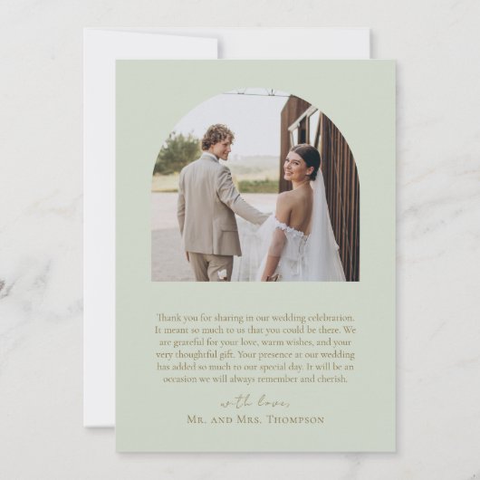 Lichte Sage Groene Boho Beaded Arch Lijst bruiloft Bedankkaart (Achterkant)