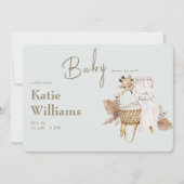 Lichte salie baby shower bassinet giraffe virtueel kaart (Voorkant)