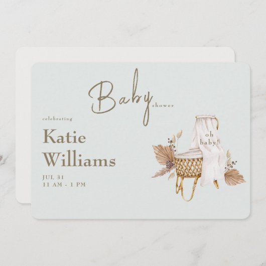 Lichte salie baby shower wieg Boho  Kaart (Voorkant / Achterkant)