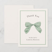 Lichte salie geruite strik elegante baby shower bedankkaart (Voorkant / Achterkant)