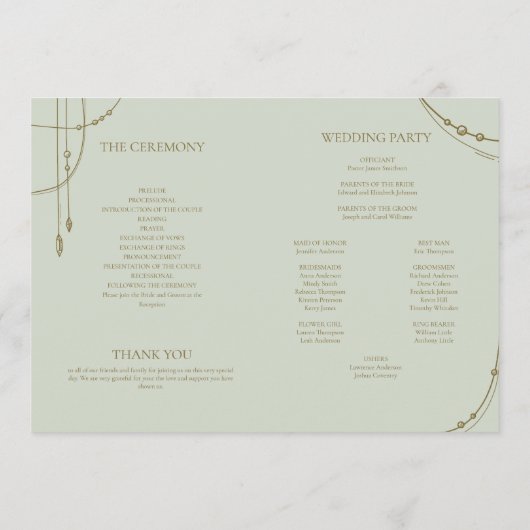 Lichte salie groene Boho Draped kralen bruiloft Programmakaart (Achterkant)