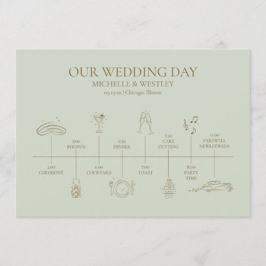 Lichte salie groene Boho Draped kralen bruiloft Programmakaart (Voorkant)