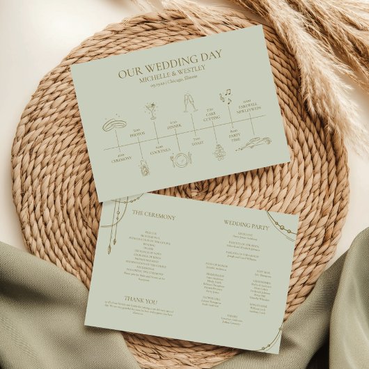 Lichte salie groene Boho Draped kralen bruiloft Programmakaart