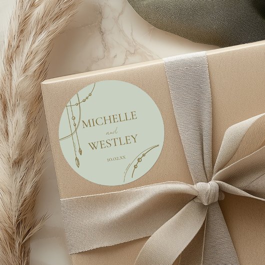 Lichte salie groene Boho Draped kralen bruiloft Ronde Sticker