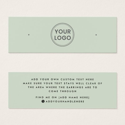 Lichte salie groene logo stud oorbel display kaart (Voorkant /achterkant)