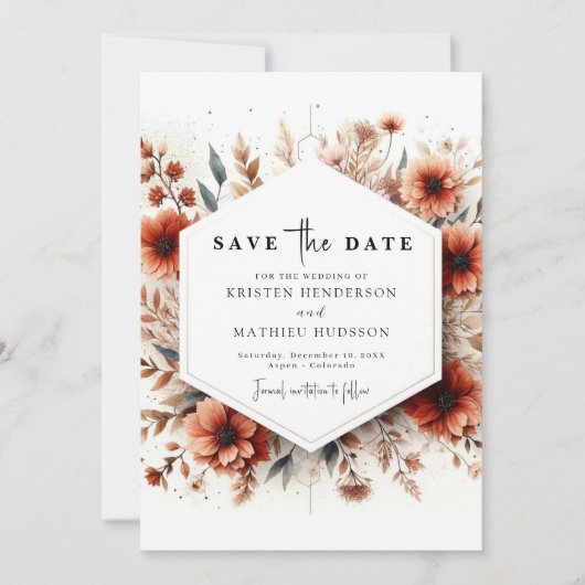 Lichte salie klassieke terracotta bruiloft save the date (Voorkant)