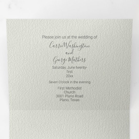 Lichte salie met Ivory Bow bruiloft Drieluik Uitnodiging (Binnenzijde eerst)