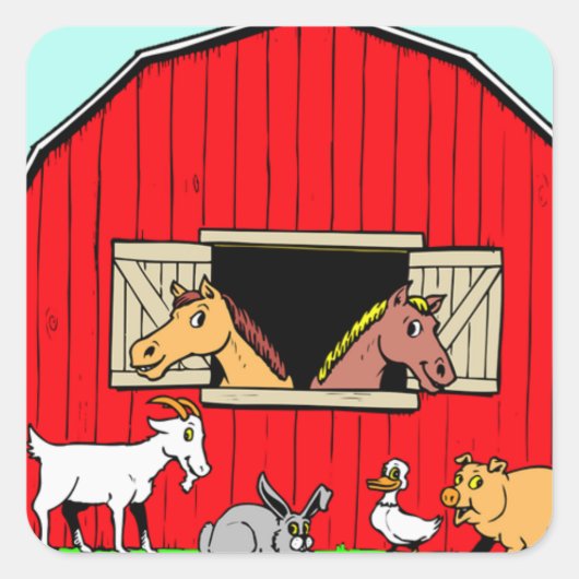 Lichte, Schattigee Barnyard Farmyard Dieren Sticke Vierkante Sticker (Voorkant)