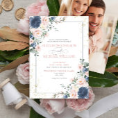 Lichte Stof Blauwe Blos Witte Roze Gouden Bloem Fo Kaart