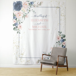 Lichte Stofblauwe Roze Gouden Bloem Bruiloft Wandkleed