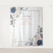 Lichte Stofblauwe Roze Gouden Bloem Bruiloft Wandkleed (Voorkant)