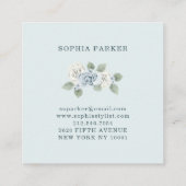 Lichte stoffige blauwe bloemen en eucalyptus vierkante visitekaartje (Achterkant)