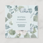 Lichte stoffige blauwe bloemen en eucalyptus vierkante visitekaartje (Voorkant)