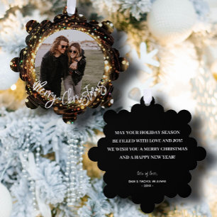 Lichte strengen Vrolijke Kerstmis Foto Ornament Kaart