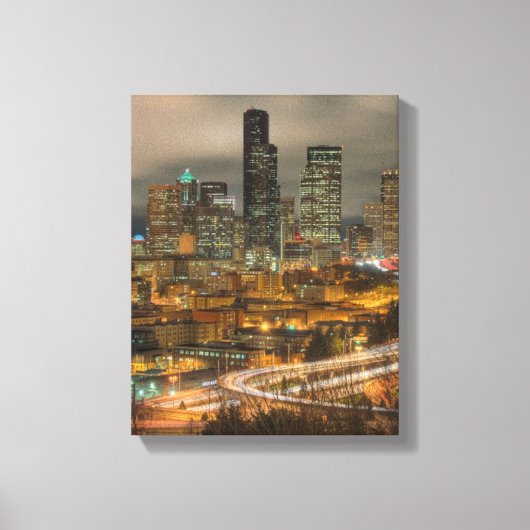 Lichte stromen van auto's 's nachts canvas afdruk (Voorkant)