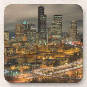 Lichte stromen van auto's 's nachts onderzetter