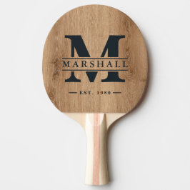 Lichte Teak Houten Monogram & Naam Overlay Tafeltennisbatje