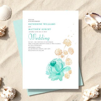 Lichte Teal & beige zomerstrandbruiloft Kaart