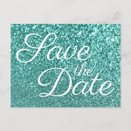 Lichte Teal Bokeh Glitter Save the Date Briefkaart (Voorkant)