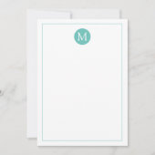 Lichte Teal en Witte Stip Monogram Notitiekaartje (Voorkant)