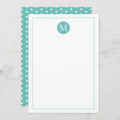 Lichte Teal en Witte Stip Monogram Notitiekaartje (Voorkant / Achterkant)