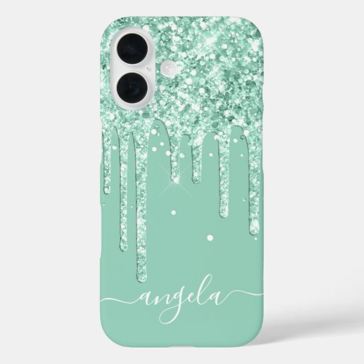 Lichte Teal Glitter Drips Glam Handtekening Case-Mate iPhone Case (Achterkant)