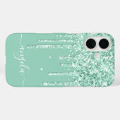 Lichte Teal Glitter Drips Glam Handtekening Case-Mate iPhone Case (Achterkant (horizontaal))