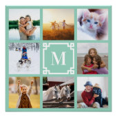 Lichte Teal Griekse Sleutel Monogram 8 Foto Collag Perfect Poster (Voorkant)