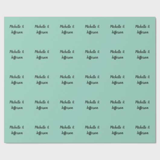 Lichte Teal Handgeschreven Creatieve Trendy Naam Cadeaupapier (Vlak)
