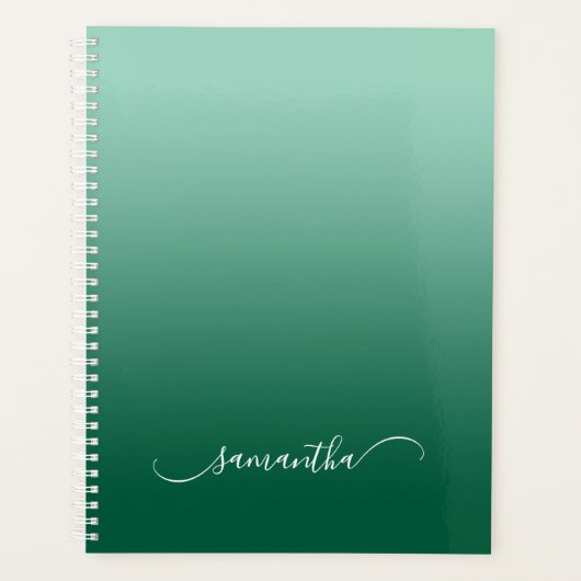 Lichte Teal Jager Groen Ombre Gebogen Swash Naam Planner (Voorkant)