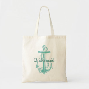 Lichte Teal Vintage Anker Gepersonaliseerde Bruids Tote Bag