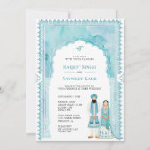 Lichte Teal Waterverf Boog Frame Sikh Huwelijk Kaart (Voorkant)