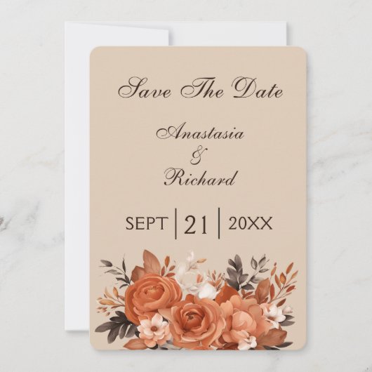 Lichte Terracotta en Gebrand Oranje Bewaar de Datu Save The Date (Voorkant)