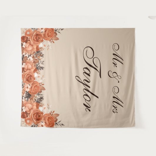 Lichte terracotta en verbrande Sinaasappel bruilof Wandkleed (Voorkant (horizontaal))