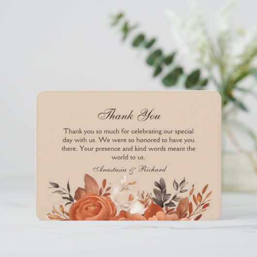 Lichte terracotta en verbrande Sinaasappels bruilo Bedankkaart (Staand voorkant)